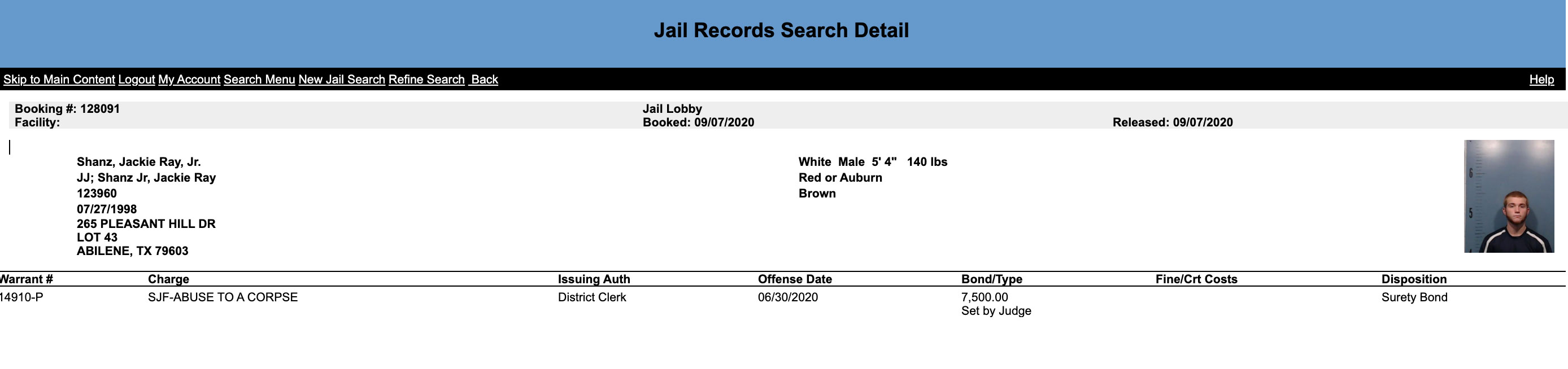 Texas man arrested for abuse of a corpse 11 jackie-shanz-taylor-county-jail-booking